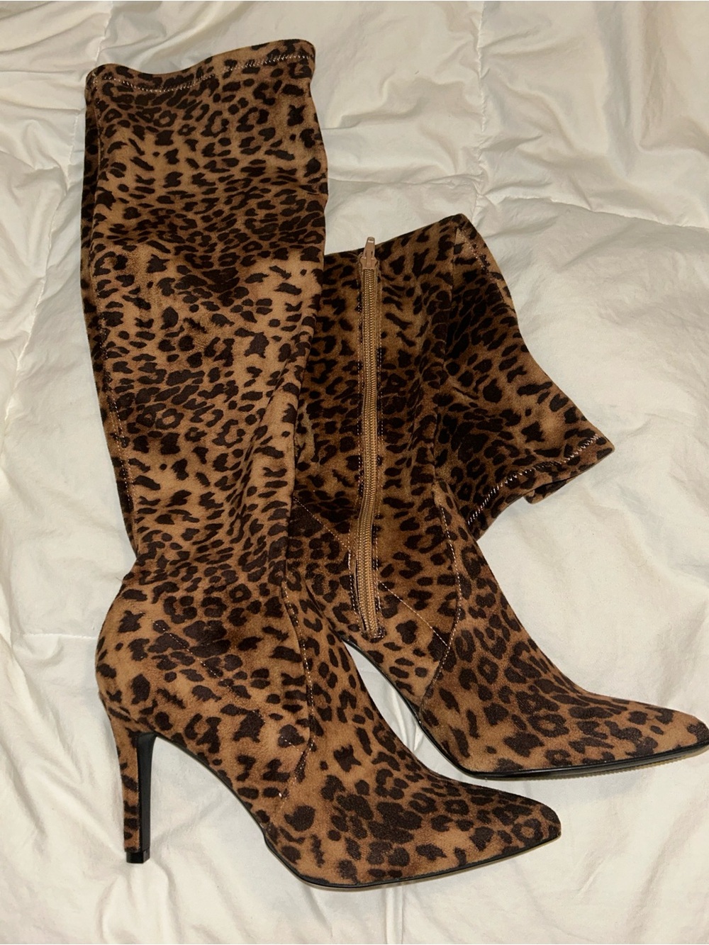 MIA Leopard Print Over-the-Knee Stiletto Boots - Brown/Black